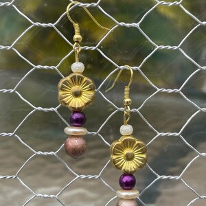 Earrings: Purple, Cream, Gold, and Brown Drop Earrings image 5