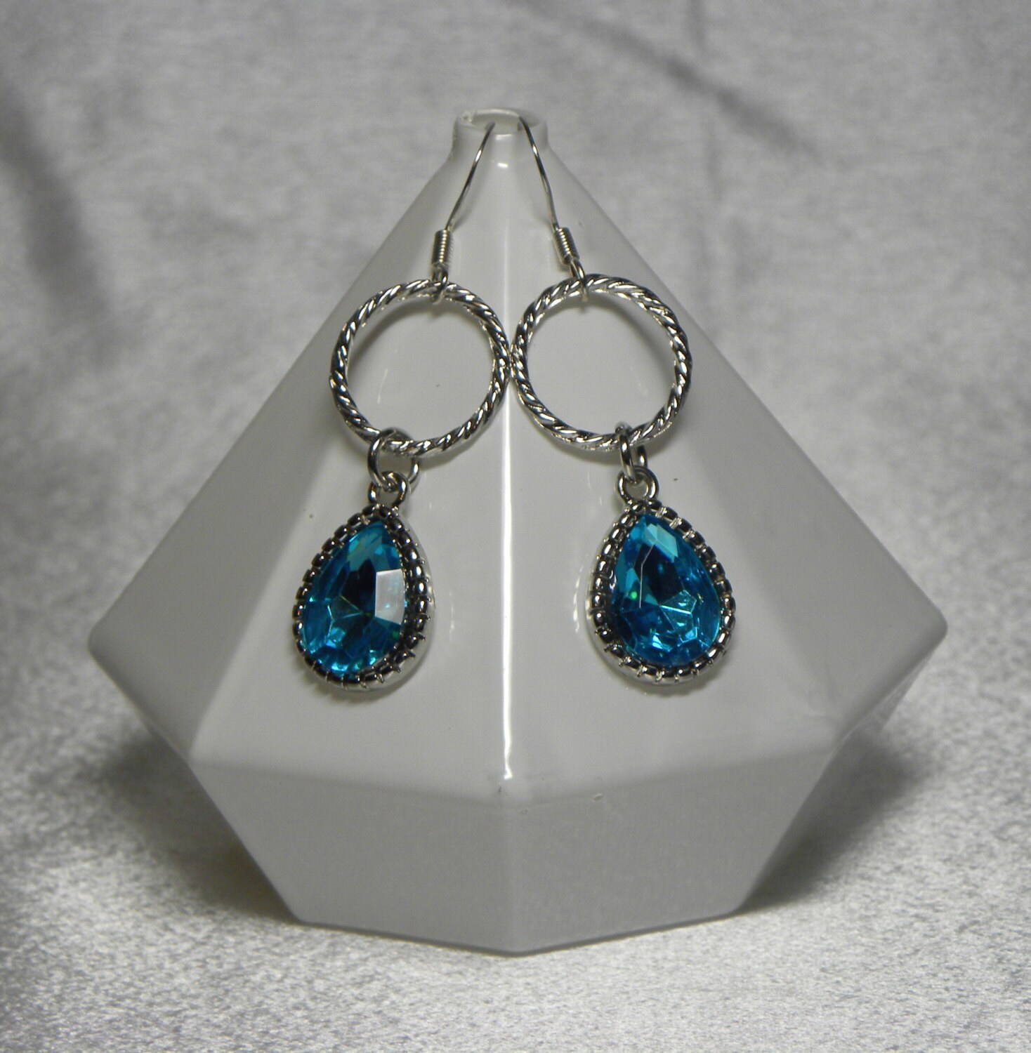 Turquoise Blue Crystal Drop Earrings – Vintage Silver Plated, Long Dangle, Wedding Bridesmaid Jewelry
