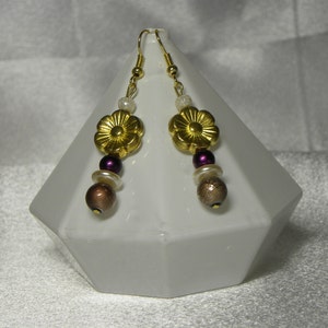 Earrings: Purple, Cream, Gold, and Brown Drop Earrings image 7