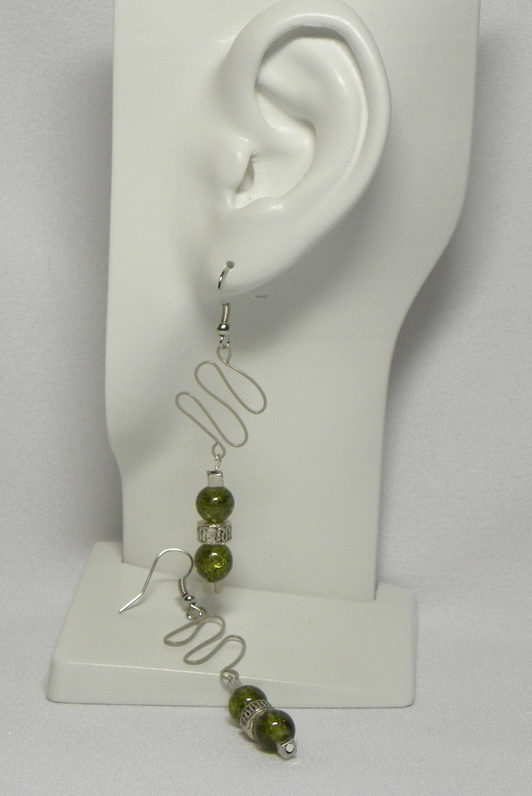 Earrings Sage Green and Silver Beaded Wire Earrings with Etsy