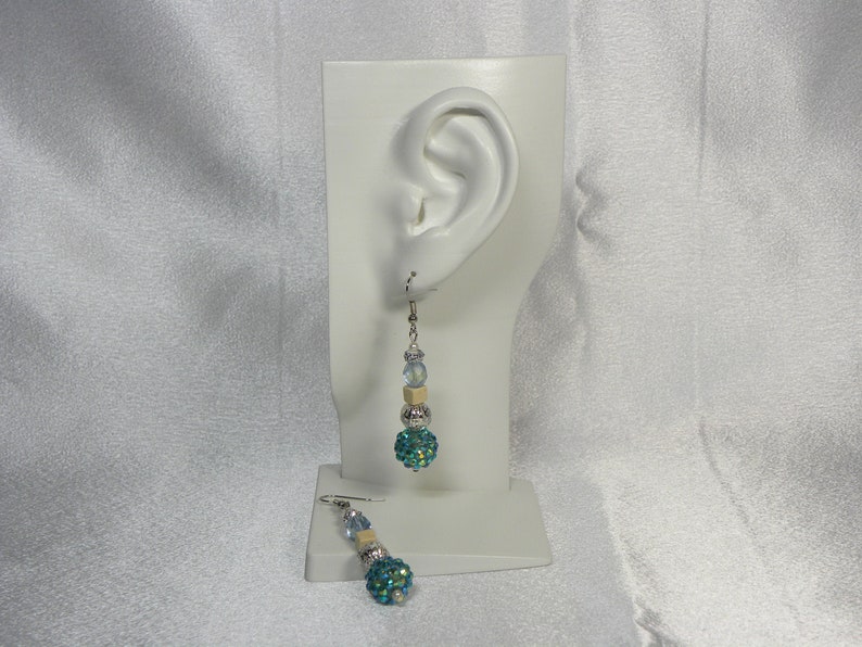 Sand Earrings and Silver Beads Beachy Colors with Sparkling Green Blue