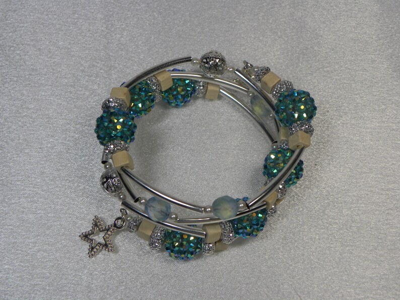 Sand Earrings and Silver Beads Beachy Colors with Sparkling Green Blue