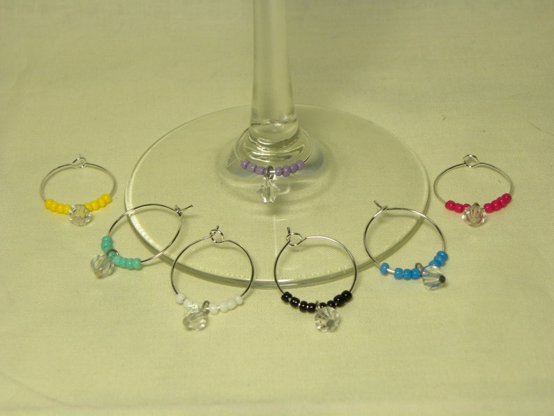 7 Wine Charms Sparkly Bright Glass Bead Charms on Silver Etsy
