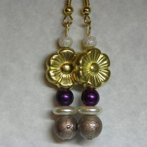 Earrings: Purple, Cream, Gold, and Brown Drop Earrings image 8