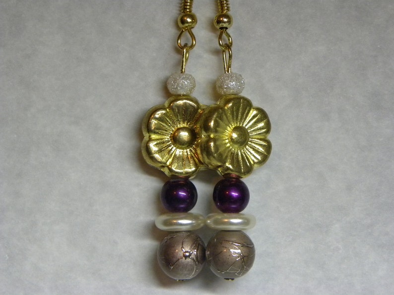 Earrings: Purple, Cream, Gold, and Brown Drop Earrings image 8