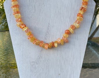 Necklace: Orange and Yellow Crackled Glass Beaded Choker