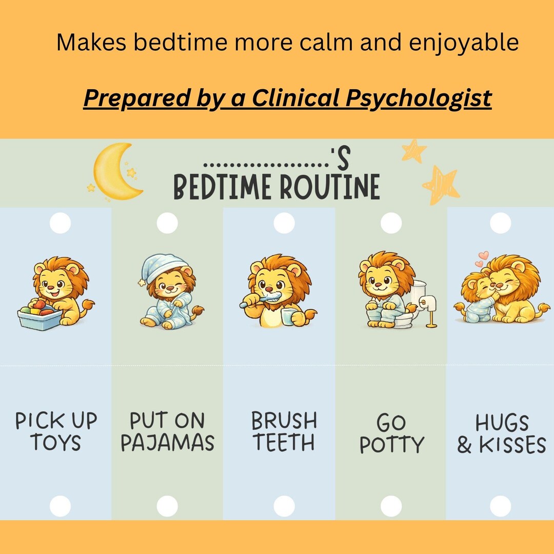 Kids Bedtime Routine Chart Printable, Visual Schedule for Toddlers ...