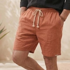 Casual Elastic Waist Shorts for Men – Breathable Summer Beach Shorts, Relaxed Fit Linen Blend, Lightweight Vacation Resort Wear Outfit
