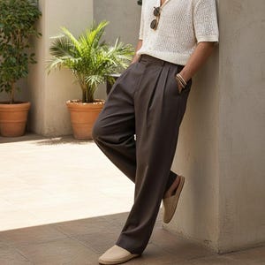 Men’s Pleated Wide Leg Trousers – Relaxed Fit Cotton Pants, Vintage Tailored Slacks, Summer Casual Streetwear