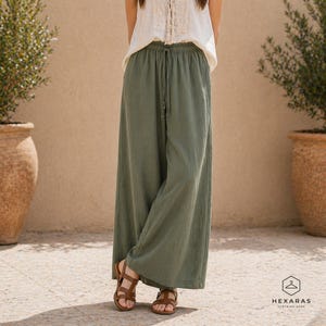 Wide Leg Palazzo Pants – Flowy Summer Trousers, Elastic Waist Casual Pants, Boho Relaxed Fit Beach Lounge Bottoms