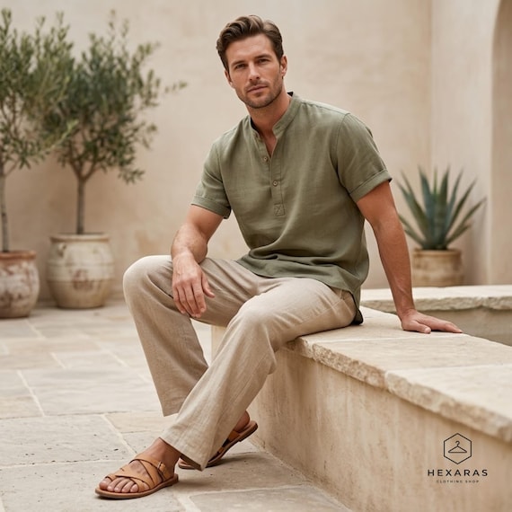 Premium Linen Shirt Short Sleeve – Summer Casual Beachwear – Lightweight Breathable Minimalist Style for Men
