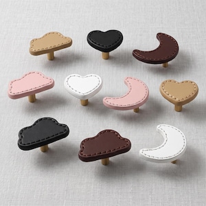 Cloud Heart Moon Leather Cabinet Knobs Drawer Pulls Cute Aesthetic Furniture Handles for Dresser Wardrobe Nursery Room Decor