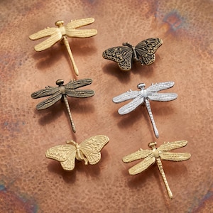 Dragonfly and Butterfly Cabinet Knobs, Vintage Insect Drawer Pulls, Nature Inspired Dresser Handles, Kitchen Cupboard Furniture Hardware