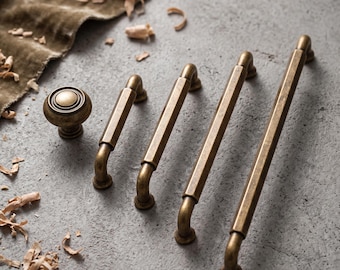 Ensemble de poignées et boutons de meubles en laiton antique, poignées de tiroir de style industriel vintage, quincaillerie pour meubles de cuisine, poignées de meubles de penderie en métal