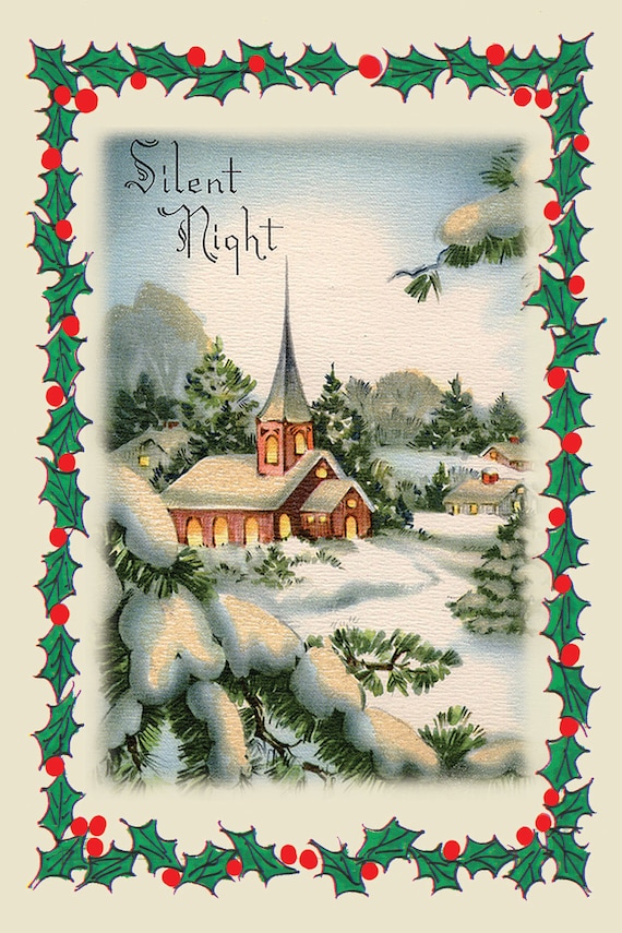 Items similar to Vintage Style Christmas Card, Silent Night ...