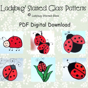 Six Ladybug Stained Glass Patterns for Suncatchers - PDF Digital Download - Six Different Ladybug Suncatchers to Make -