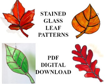 Stained Glass Leaf Suncatcher Patterns – Maple, Oak, Ash, Aspen or Cottonwood (PDF Pattern)