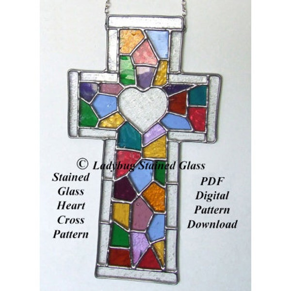 Stained Glass PATTERN for Cross - PDF PATTERN For Stained Glass Cross With Heart *(Pattern Only)*