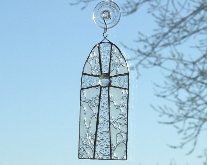 Clear Textured Stained Glass Cross Window Hanging Suncatcher Etsy