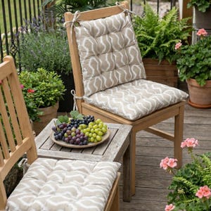 Outdoor Chair Cushion with Ties, Outdoor Beige Natural Cotton Back Seat Chair Pads