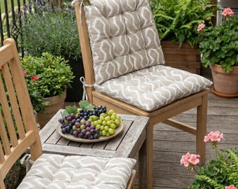 Outdoor Chair Cushion with Ties, Outdoor Beige Natural Cotton Back Seat Chair Pads
