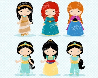 Princesse de conte de fées 2 - ensemble de cliparts numériques, clipart princesse, clipart de conte de fées.