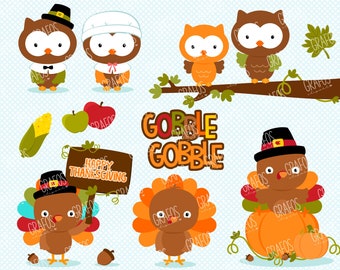 HAPPY THANKSGIVING - Digital Clipart Set, Dia de Gracias, Pavo Clipart.