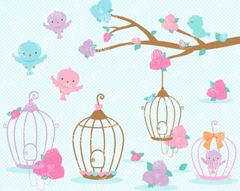 CAGES À OISEAUX - ensemble de cliparts numériques, des cliparts Cages, des cliparts oiseau.