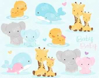 MADE WITH LOVE - Digital Clipart Set, Animals Clipart, Zoo Clipart, Baby Shower Clipart, Whale Clipart.