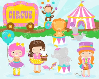 CIRCUS GIRLS - Digital Clipart Set, Imagenes Circo, Circo Clipart, Imagenes Payasos, Imagenes Animales.