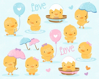LOVELY DUCKLINGS - Digital Clipart Set, Duck Clipart, Baby Shower Clipart, New Baby Clipart.
