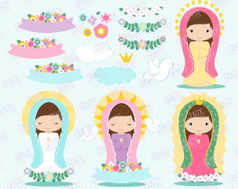 VIRGENCITAS - Digital Clipart Set, Imagenes Virgenes, Virgen de Guadalupe, Virgen Maria,  Mi Primera Comunion.