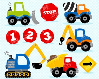 CONSTRUCTION TRUCKS - Digital Clipart Set, Construction Clipart, Construction Signs Clipart, Construction Trucks Clipart.