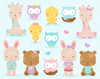 BÉBÉS ANIMAUX - ensemble de cliparts numériques, clipart animaux, clipart Zoo.