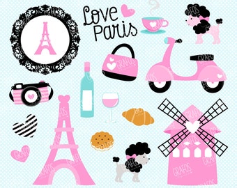 OOH LALA PARIS - Digital Clipart set, Paris clipart, clipart Tour Eiffel.