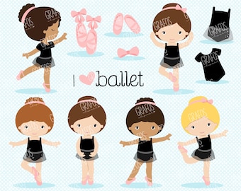 J'aime le ballet 1 - ensemble de cliparts numériques, clipart ballerine, clipart ballet, clipart tutu, chaussons de danse.