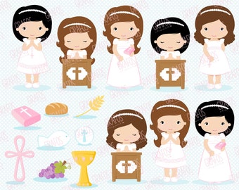 PREMIÈRE COMMUNION FILLES 4 - ensemble de cliparts numériques, clipart ma première communion, clipart 1ère communion, clipart communion.