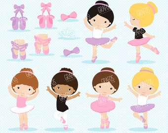 DANCING BALLERINA - Digital Clipart Set,  Ballerina Clipart, Ballet Clipart, Tutu Clipart