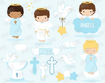 ANGELS GARÇONS - ensemble de cliparts numériques, anges clipart, clipart baptême, clipart croix.