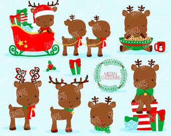 SANTA'S REINDEER - Digital Clipart Set, Merry Christmas Clipart, Holidays Clipart, Christmas Images, Reindeer Clipart.