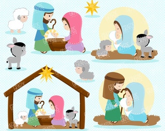 NATIVITÉ 1 - Ensemble de clipart numérique, clipart de la nativité, clipart de Noël, clipart religieux, nativité d’art mural.