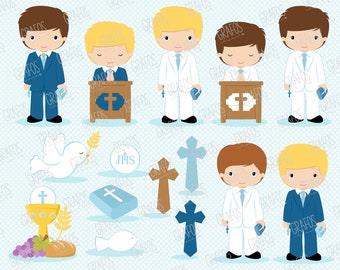 Pojkars första nattvard Clipart – Religiös grafik (digital nedladdning)