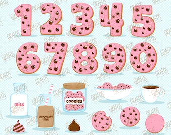 PINK COOKIES NUMBERS - Digital Clipart Set, Cookies Clipart, Numbers Clipart