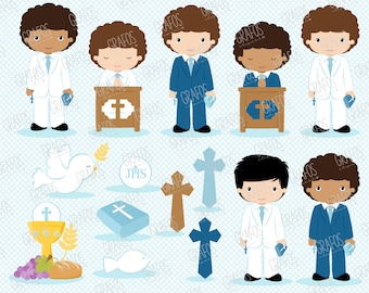 GARÇONS PREMIÈRE COMMUNION 2 - ensemble de cliparts numériques, ma première communion des cliparts, cliparts 1ère communion, garçons de communion.