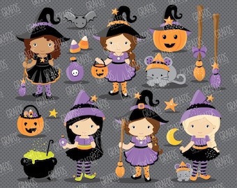 PETITES SORCIÈRES - ensemble de cliparts numériques, clipart Halloween