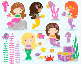 MERMAIDS  - Digital Clipart Set, Imagenes de Sirenas, Sirenas Clipart, Sea Clipart.