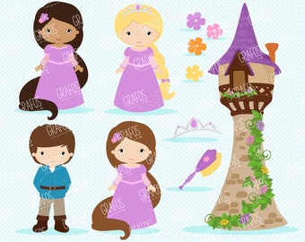 PRINCESS TOWER - Digital Clipart Set,  Princess Clipart, Fairytale Clipart .