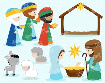 NATIVITY SCENE - Digital Clipart Set, Wise Men Clipart, Nativity Clipart, Christmas Clipart.