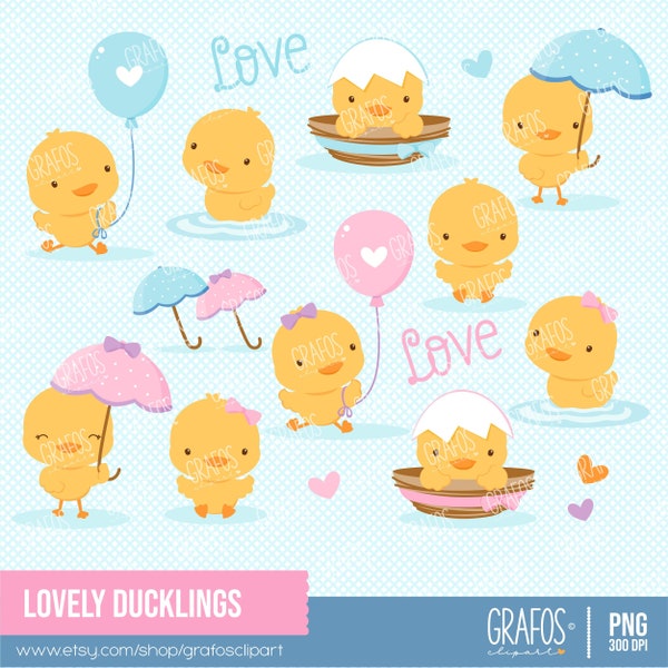 LOVELY DUCKLINGS - Digital Clipart Set, Duck Clipart, Baby Shower Clipart, New Baby Clipart.