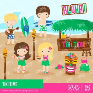 TIKI TIME - デジタル クリップアート セット、ハワイ クリップアート、ルアウ クリップアート、夏のクリップアート。